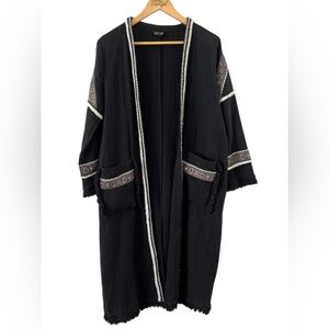 Topshop Open Front Frayed Fringe Embroidered Kimono